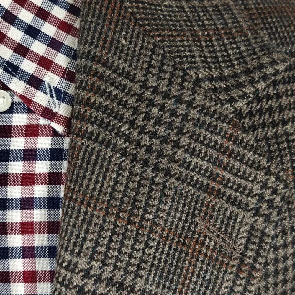 Haggar Men's Tweed Sport Coat Blazer Two Button Brown Plaid Wool Blend Size‎ 42L